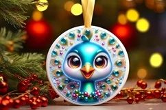 Christmas Peacock Round Ornament Sublimation PNG Product Image 1