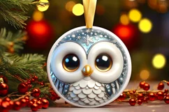 Shiny Christmas Owl Ornament Sublimation PNG Product Image 1