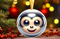 Christmas Monkey Round Ornament Sublimation PNG Product Image 1