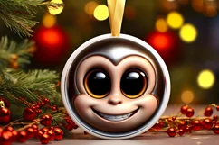 Christmas Monkey Round Ornament Sublimation PNG Product Image 1