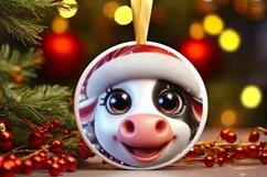 Christmas Cow Round Ornament Sublimation PNG Product Image 1