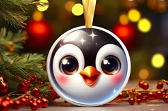 Christmas Penguin Round Sticker Sublimation PNG Product Image 1