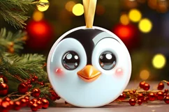 Christmas Penguin Round Ornament Sublimation PNG Product Image 3
