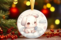 Baby Bunny on Cloud Christmas Ornament Sublimation PNG Product Image 3
