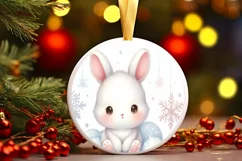 Baby Bunny on Cloud Christmas Ornament Sublimation PNG Product Image 3