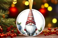 Christmas Gnome with Snowflake Round Ornament Sublimation Product Image 1