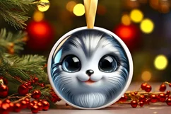 Christmas Kitten Round Ornament Sublimation PNG Product Image 3