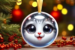 Christmas Kitten Round Sticker Sublimation PNG Product Image 3
