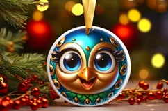 Christmas Peacock Round Sticker Sublimation PNG Product Image 3