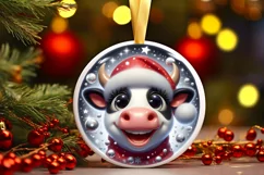 Christmas Cow Round Sticker Sublimation PNG Product Image 1