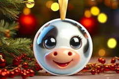 Christmas Cow Round Ornament Sublimation PNG Product Image 1