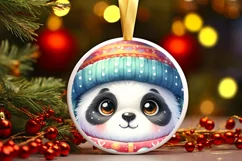 Winter Dressed Baby Panda Round Ornament Sublimation PNG Product Image 3