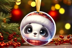 Winter Dressed Baby Panda Round Ornament Sublimation PNG Product Image 1