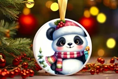 Winter Dressed Baby Panda Round Ornament Sublimation PNG Product Image 3