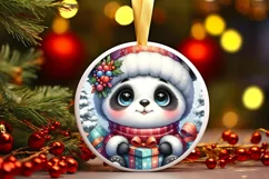 Winter Dressed Baby Panda Round Ornament Sublimation PNG Product Image 3