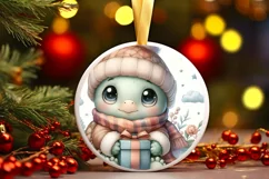 Winter Dressed Baby Turtle Round Ornament Sublimation PNG Product Image 1