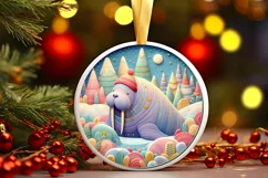 Colorful Winter Walrus Ornament Sublimation PNG Product Image 2