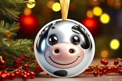 Cow Smiling Round Ornament Sublimation PNG Product Image 3