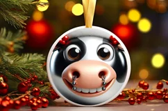 Cow Smiling Round Ornament Sublimation PNG Product Image 1