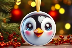 Penguin Smiling Round Ornament Sublimation PNG Product Image 3