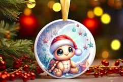 Baby Turtle in Santa Hat Christmas Ornament Sublimation PNG Product Image 3
