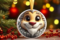 Lion Smiling Round Ornament Sublimation PNG Product Image 3