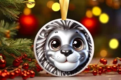 Lion with Shiny Diamond Christmas Round Ornament Sublimation Product Image 3