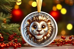 Lion Smiling Round Ornament Sublimation PNG Product Image 1