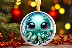 Octopus Smiling Round Ornament Sublimation PNG Product Image 3