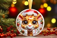 Giraffe Smiling Round Ornament Sublimation PNG Product Image 1