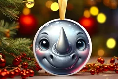 Rhino Smiling Round Ornament Sublimation PNG Product Image 3