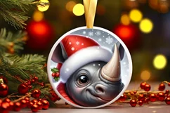 Rhino Smiling Round Ornament Sublimation PNG Product Image 3