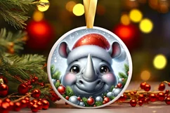 Rhino Smiling Round Ornament Sublimation PNG Product Image 1