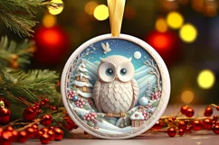 Owl Christmas Round Cute Ornament Sublimation Product Image 2