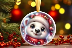 Polar Bear Smiling Round Ornament Sublimation PNG Product Image 3
