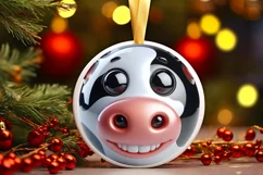 Cow Smiling Round Ornament Sublimation PNG Product Image 3