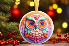 Christmas Owl Round Ornament Sublimation PNG Product Image 3