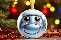Hippo Smiling Round Ornament Sublimation PNG Product Image 3