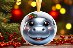 Hippo Smiling Round Ornament Sublimation PNG Product Image 1