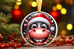 Hippo Smiling Round Ornament Sublimation PNG Product Image 1