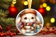 Baby Rabbit Winter Outfit Christmas Ornament Sublimation PNG Product Image 3