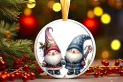 Winter Gnomes Round Christmas Ornament Sublimation PNG Product Image 3