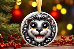 Lion Smiling Round Ornament Sublimation PNG Product Image 3