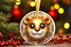 Lion Smiling Round Ornament Sublimation PNG Product Image 1