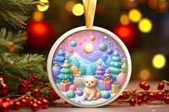 Colorful Pastel Round Winter Scene with Puppy and Material Product Image 3
