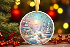 Colorful Winter Scene Puppy Round Sticker Ornament Product Image 3