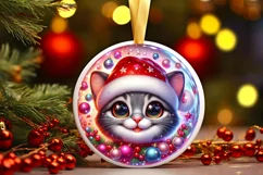 Kitten Smiling Round Ornament Sublimation PNG Product Image 1