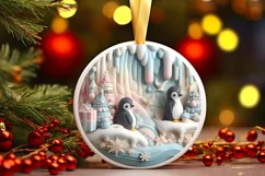 Christmas Round Cute Penguins Ornament Sublimation Product Image 2