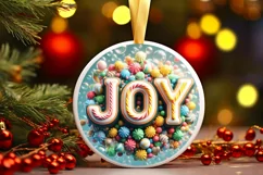 Joy Christmas Round Cute Ornament Sublimation Product Image 1