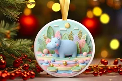 Colorful Winter Hippo Ornament Sublimation PNG Product Image 3